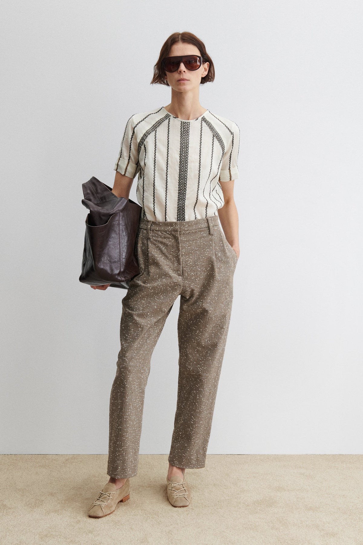 Carabin Pant Brown Herringbone - Rachel Comey